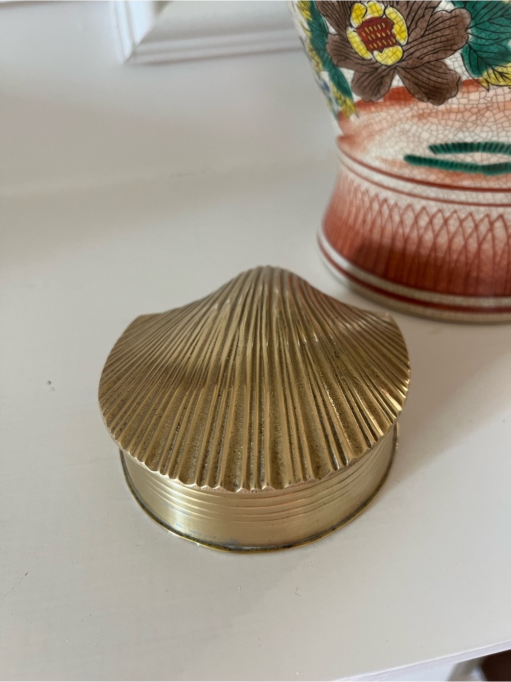 Vintage Brass Shell Trinket Box Hinged Lid.  Measurements  1”H x 4”W